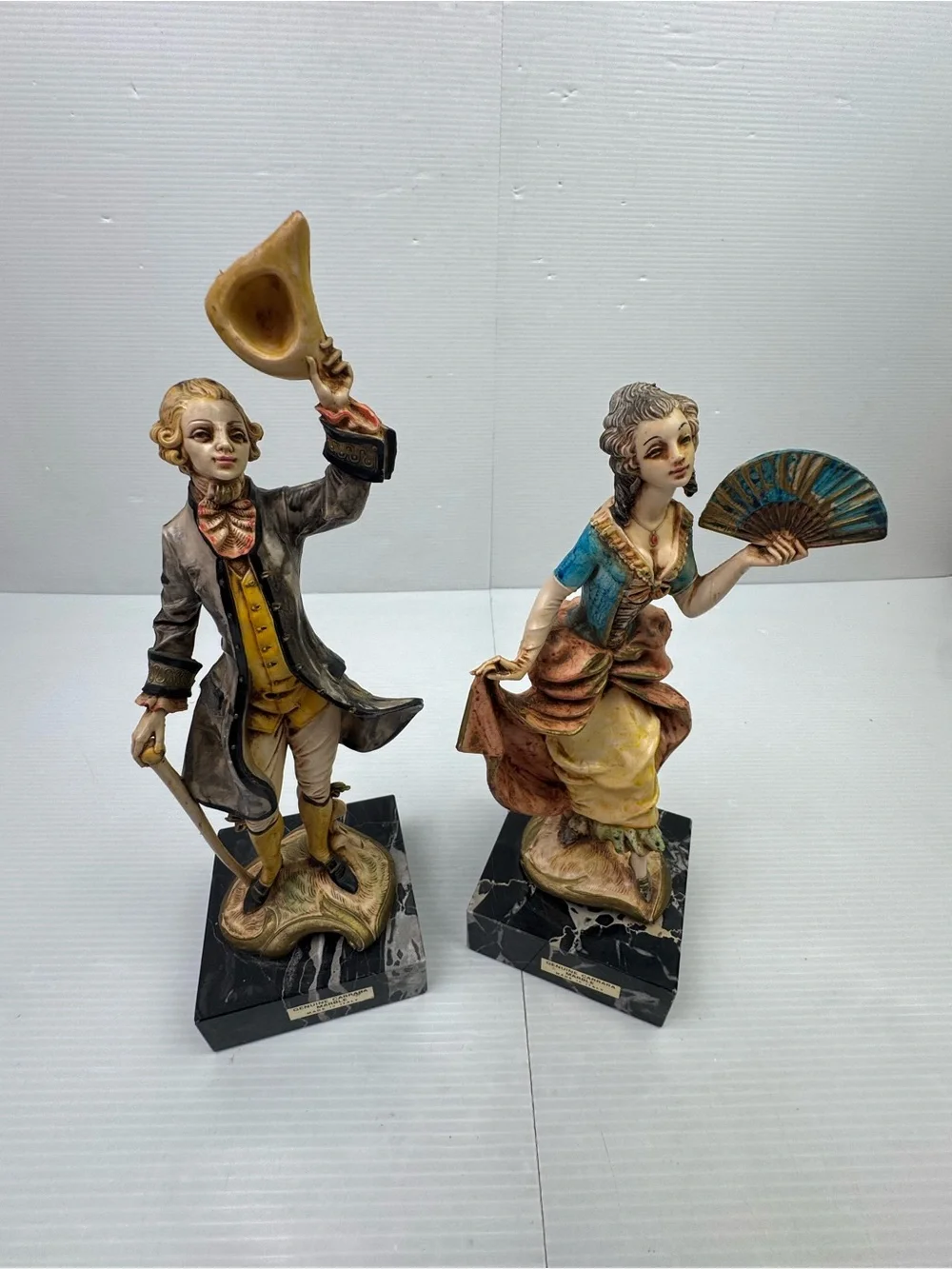 VTG Fontanini Depose Italy Gentleman Lady Figurine Set 177 178 Carrara Marble Ba